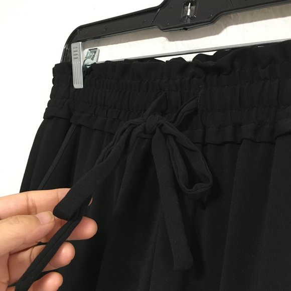 ZARA Baggy Elastic Waist Front Tie Cropped Slit Side Hem Black Size M Pu… - Picture 5 of 16